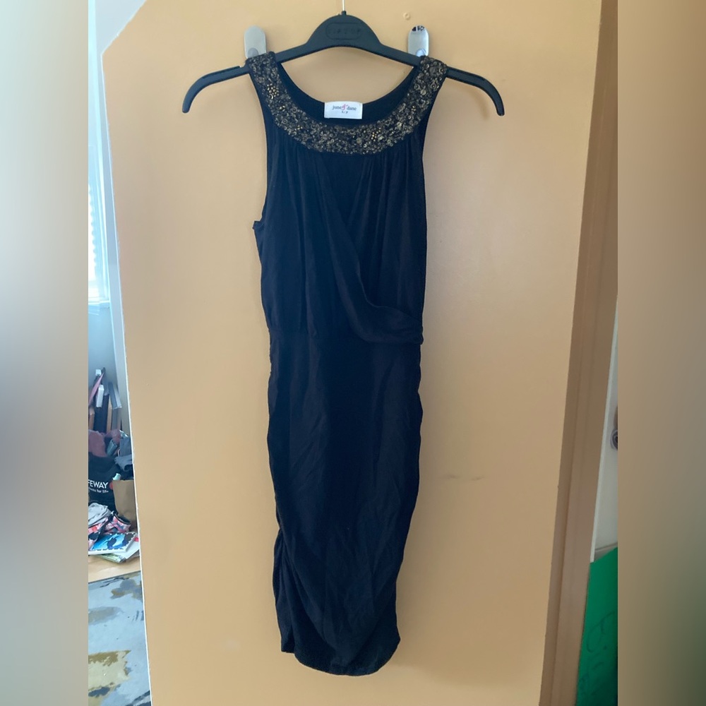 June & Dane Black Nursing / Maternity Dress with Gold Sequins at neckline